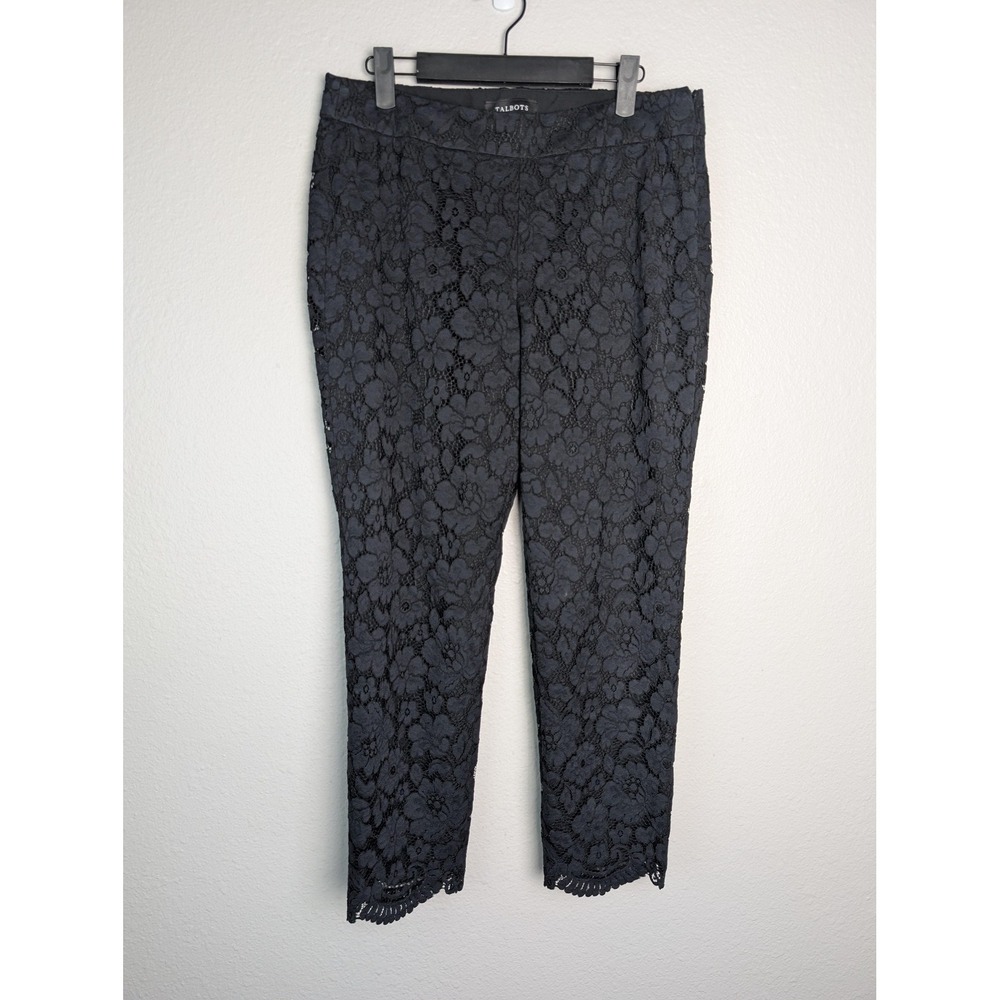 Talbots Pants Womens 6 Black Lace Floral Lined Slim Dress Pants Zip Flat Front